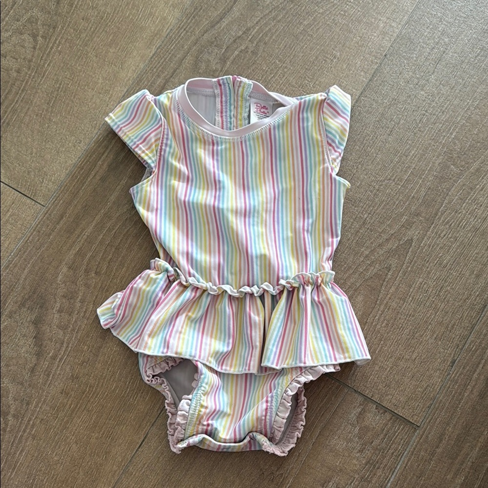 Striped Rainbow Ruffle Butts swimsuit